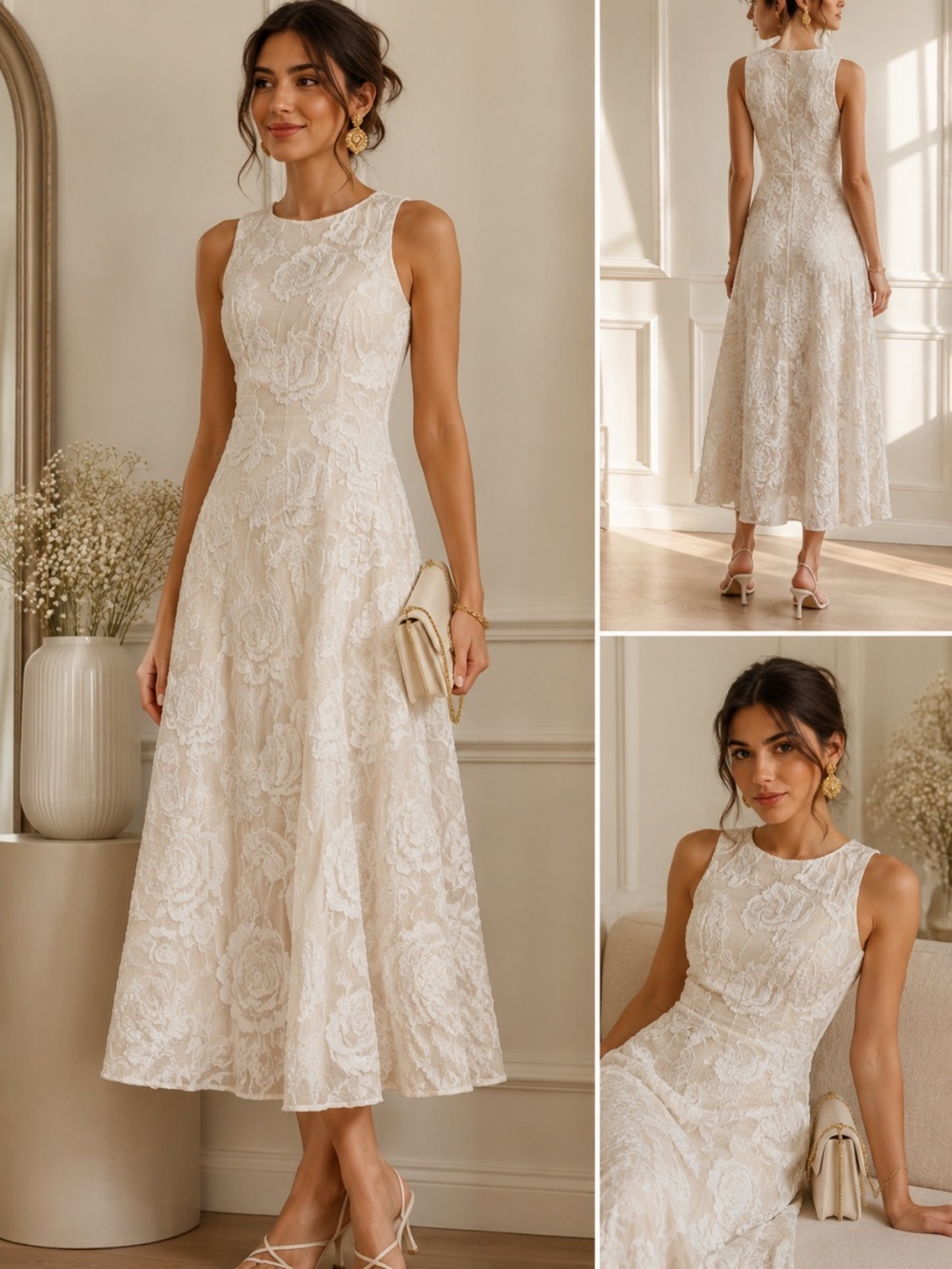 Endless Rose Cream Lace Midi Dress